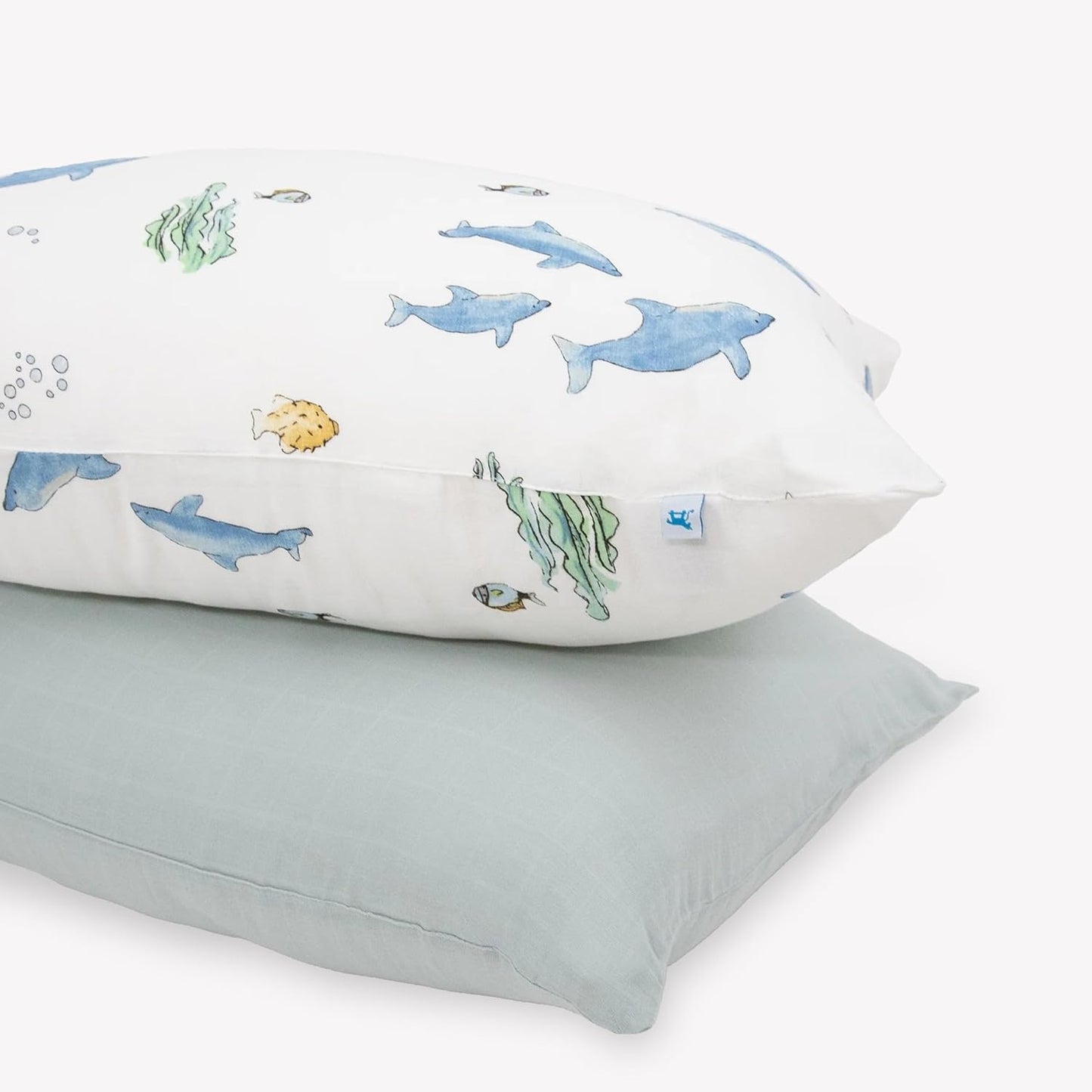Little Unicorn Standard Pillowcase 2 Pack | Super Soft & Breathable Muslin Fabric | Snug Envelope Closure (Whales)