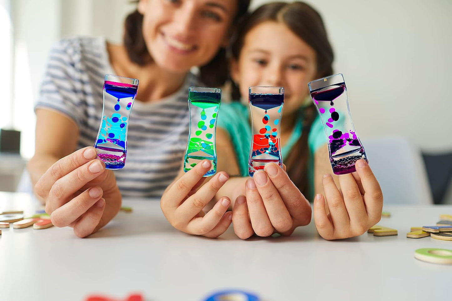 Liquid Motion Bubbler Timer Pack of 10 Hourglass Liquid Bubbler Sensory Toys ADHD Fidget Toy Anxiety Autism Toys Calm Relaxing Desk Toys