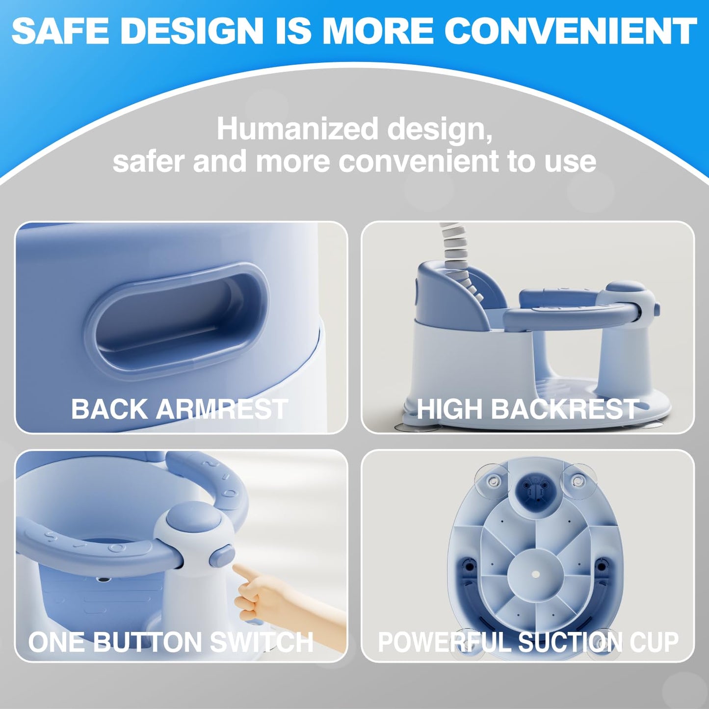 Baby Bath Seat, Baby Bath Seat for 6 Months & Up, Baby Bathtub Seat with Secure Suction Cups, Non-Slip Infant Bath Seat,Blue