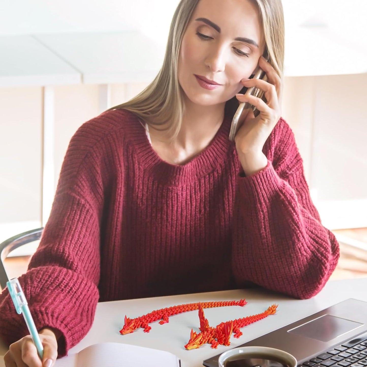 12“Crystal Dragon Without Wings & 9”Winged Articulated Dragon, 3D Printed Bulk Unique Funny Graduation Gifts for Kids, Executive Desk Fidget Toys Adults, Bath Pool water Toys (Gradient Orange-Red)