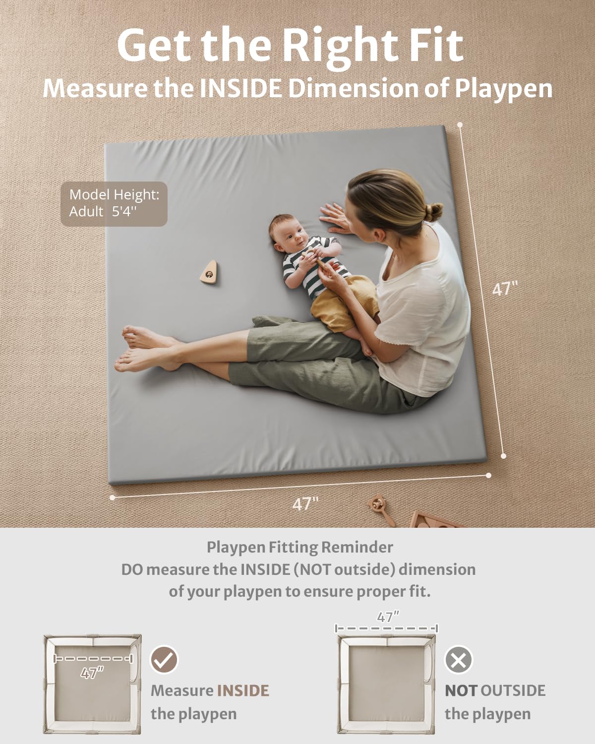 Blissful Diary Vegan Leather Baby Play Mat, 47x47 Thicken Foam Cushioned & Waterproof Playpen Mat for Infants and Toddlers, Stylish and Just Wipe-Clean Playmat for Baby Play on Floor, Light Gray