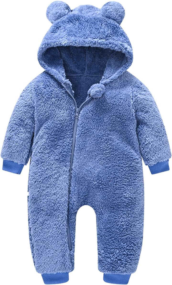 Baby Fleece Jumpsuits Infant Bear Ear Snowsuit Newborn Hooded Romper Warm Coat