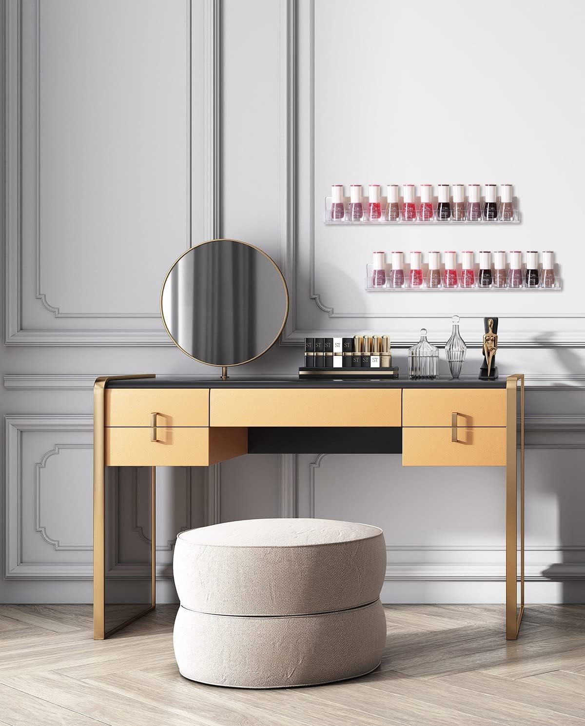 IEEK 4 PCS Floating Invisible Kids Bookshelf Wall Mounted Nail Polish Rack,Clear Acrylic Picture Ledge Vinyl Record Display Shelf Nail Polish Holder with Removable Anti-Slip End Inserts,15 inch