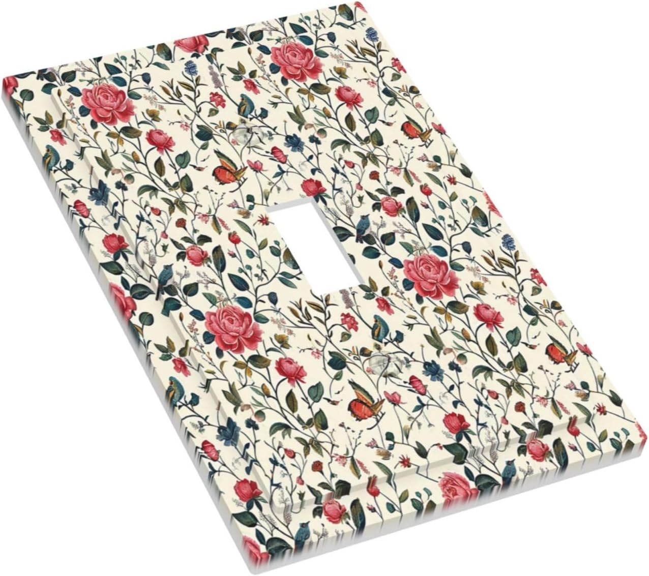 Decorative Light Switch Cover Vintage Flowers Rose Leaf Bird Butterfly 1 Gang Single Toggle Device Electrical Faceplate Switchplates Decorator Outlet Wall Plate for Bedroom living Room Decor