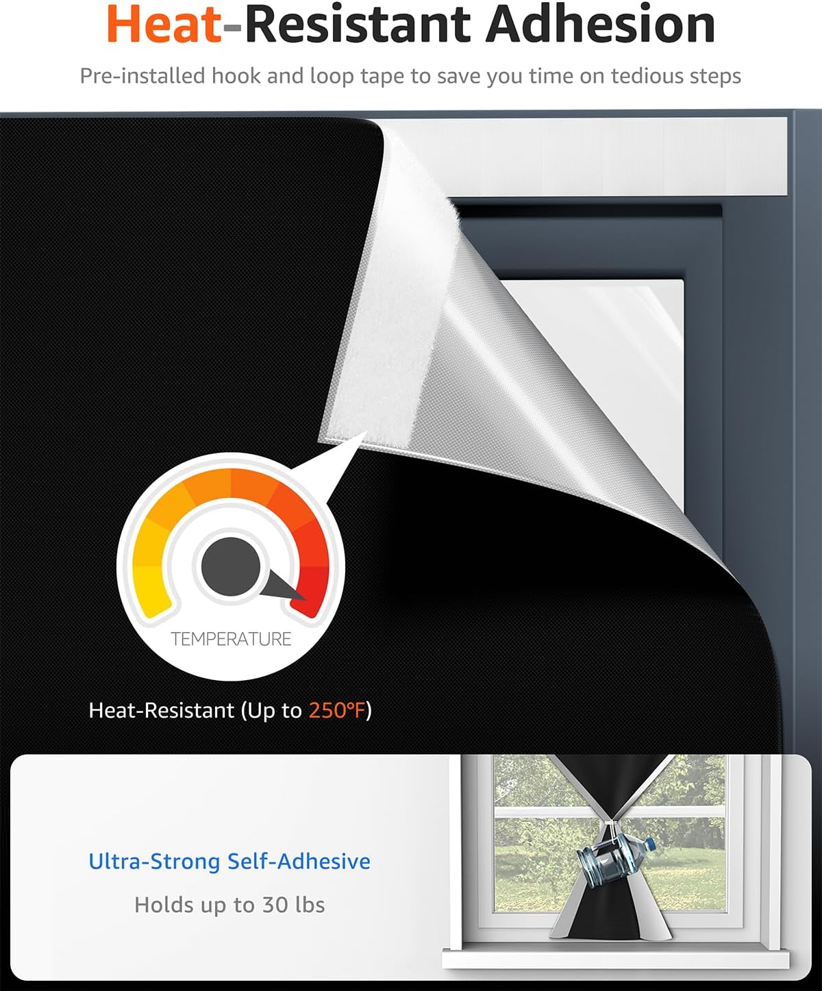 Sumobaby Blackout Curtains for Bedroom Portable 53"x72",No Drill Blackout Shades with Upgraded Hook&Loop Tapes,100% Black Out Window Cover,Thermal Insulated Blinds for Bedroom,Nursery(1 Panel,Black)