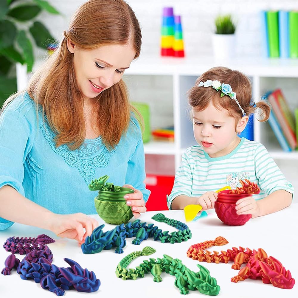 STONESTAR 3D Printed Dragon Fidget Toys, 12" Full Articulated Dragon in Mystery Egg, Home Office Decor Executive Desk Toys Xmas/Easter Gift for Dragon Lovers (Laser Yellow/Green)