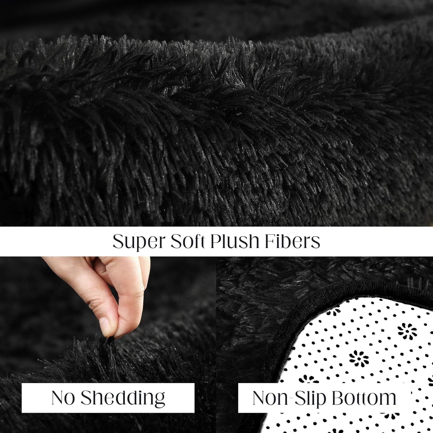 Black Area Rug - 9x12, Soft Plush for Living Room, Bedroom & Nursery, Non-Slip Indoor Carpet for Study, Kids Room Decor