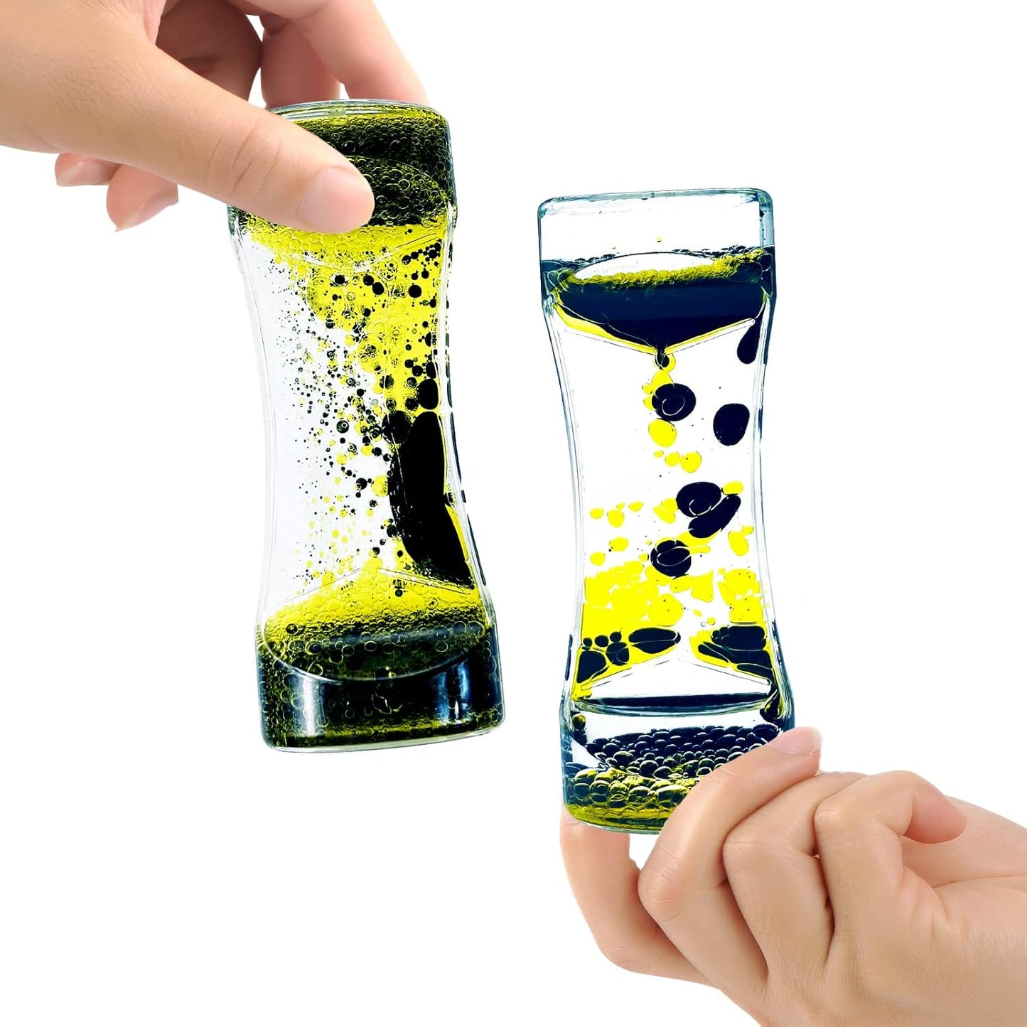 Liquid Motion Bubbler Timer Sensory Toys for Calm Relaxing, Black Yellow 1 Pack Drip Water Oil Motion Liquid Timer for Fidget Toy, Autism Toys, Children Activity, Office Desk Decoration