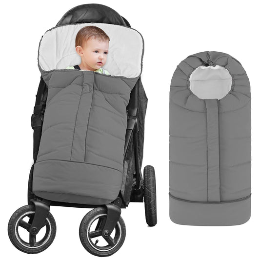 Yoofoss Stroller Cover for Winter, Toddler Stroller Footmuff Universal for Most Stroller, Water Resistant Warm Coral Baby Stroller Bunting Sleeping Bag Light Grey