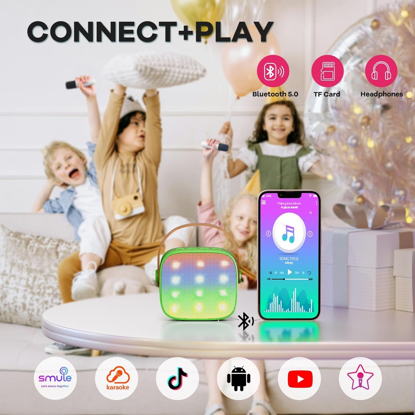 YLL Mini Karaoke Machine for Kids Adults, Portable Bluetooth Speaker with 2 Wireless Microphones, Birthday Gifts Toys for Girls Boys Ages 3, 4, 5, 6, 7, 8, 9,10,11,12+ Years Old Toddler (Green)