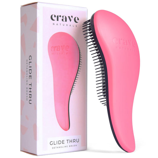 Crave Naturals Glide Thru Hair Brush - Detangler Brush for Curly, Straight, Wet or Dry Hair - Gentle Detangling Brushes for Adults, Kids, Toddlers - Hair Accessories for Women, 7.5x3 - Pink