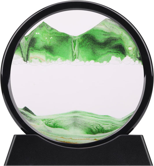 QLKUNLA Moving Sand Art Picture Liquid Motion 3D Deep Sea Sandscape in Motion Display Flowing Sand Frame Relaxing Desktop Home Office Work Decor Art Toys (7 inch, Green)