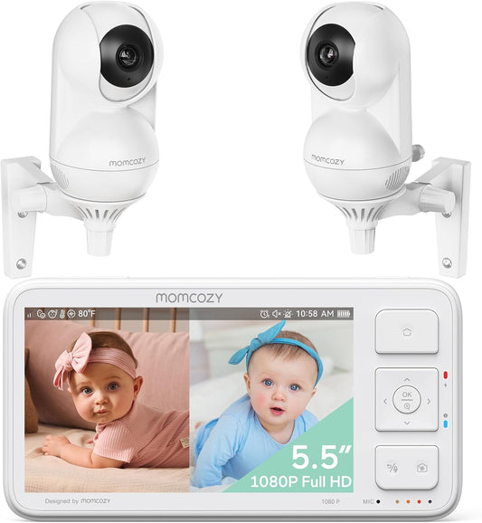 Momcozy Baby Monitor with 2 Cameras 5.5" 1080P Full HD Split Screen Video Baby Monitor with Camera and Audio, No WiFi 5000mAh Battery, ECO, VOX, Clear Night Vision 1640ft Range (SD Card not Included)