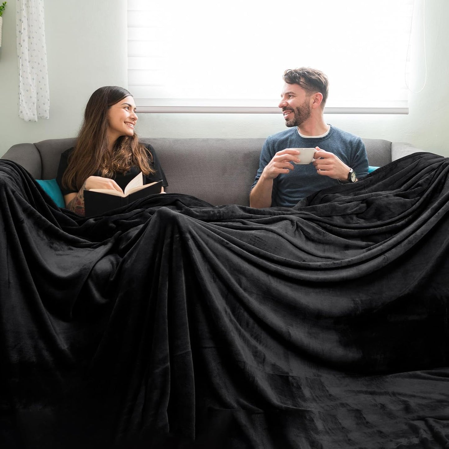 PHF Oversized King Fleece Blanket 120"x120", No Shed No Pilling Big Soft Blanket, Extra Large 10'x 10' Lightweight for Bed, Sofa Travel and Camping, Suitable for All Season, Black