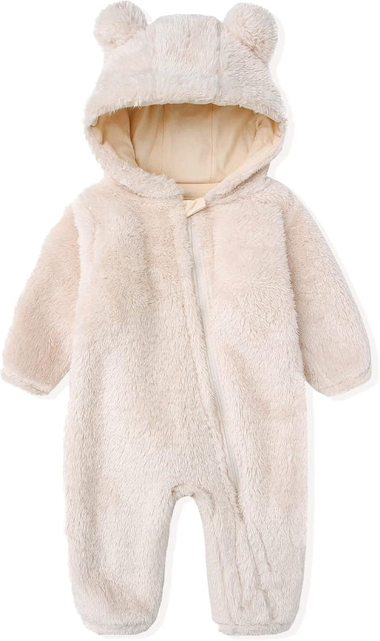 Newborn Baby Snowsuit Fleece Lined Onesie Outfits Warm Hooded Romper for Infant