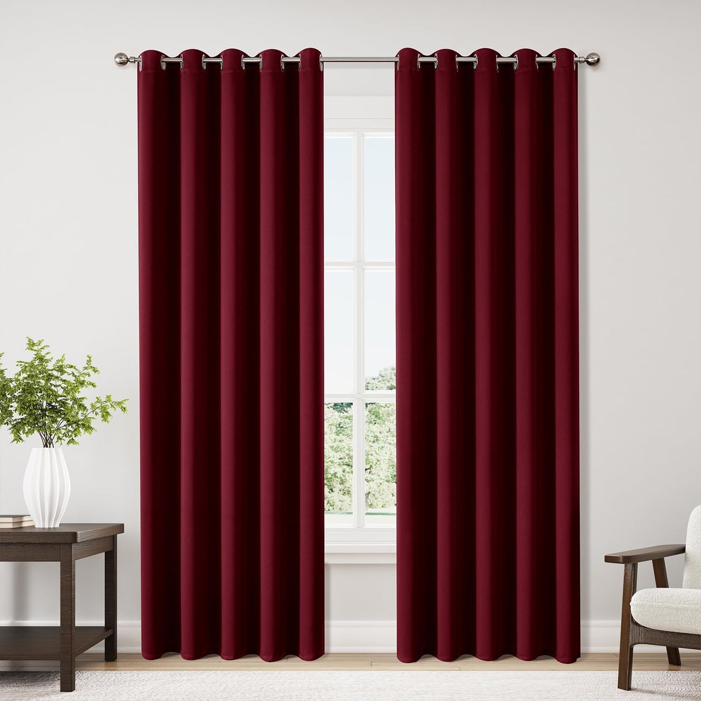 ChrisDowa Burgundyout Curtains 70 inches Wide for Bedroom - 2 Panels Set Extra Wide Grommet Thermal Insulated Room Darkening Curtains for Living Room (Burgundy, 70 x 84 Inch)