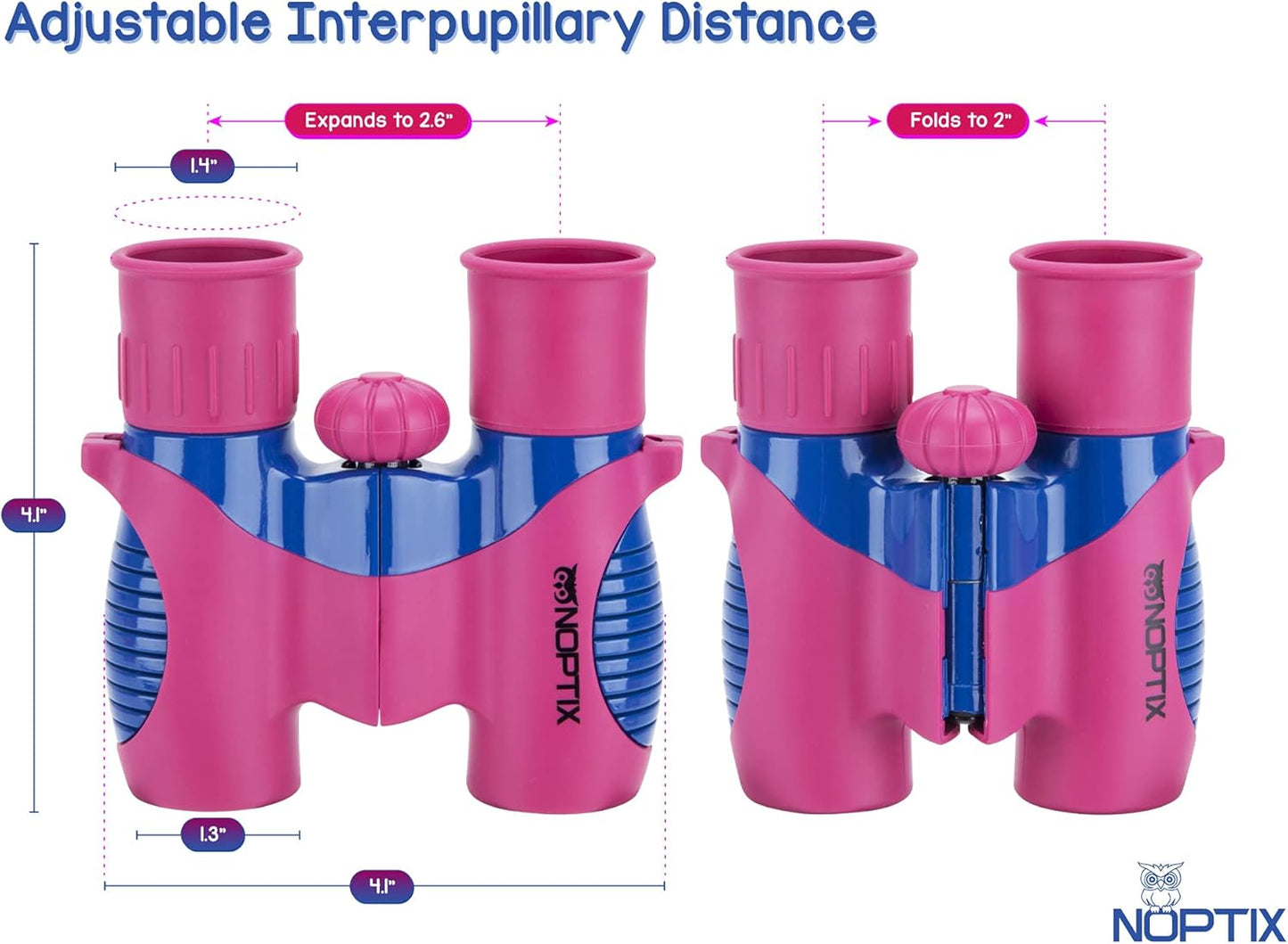 Binoculars for Kids, Girls or Boys Real Kids Binoculars in Vibrant Pink Blue - includes Sticker Book with 40 Bird Species - Kids Toys Small Binoculars, Toddler Binoculars
