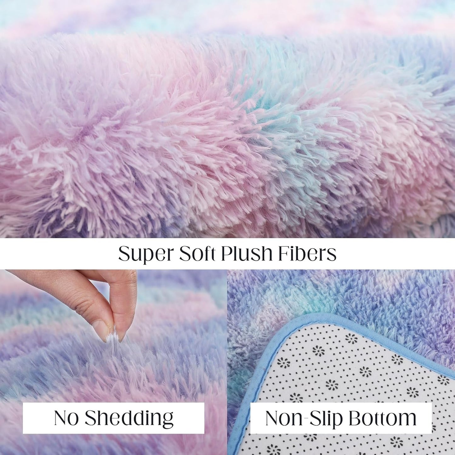 Rainbow Rug for Girls Room, 4x6 Fluffy Area Rugs for Bedroom, Colorful Kids Rug Cute Anti-Skid Indoor Carpet for Nursery, Living Room, Playroom, Home Decor
