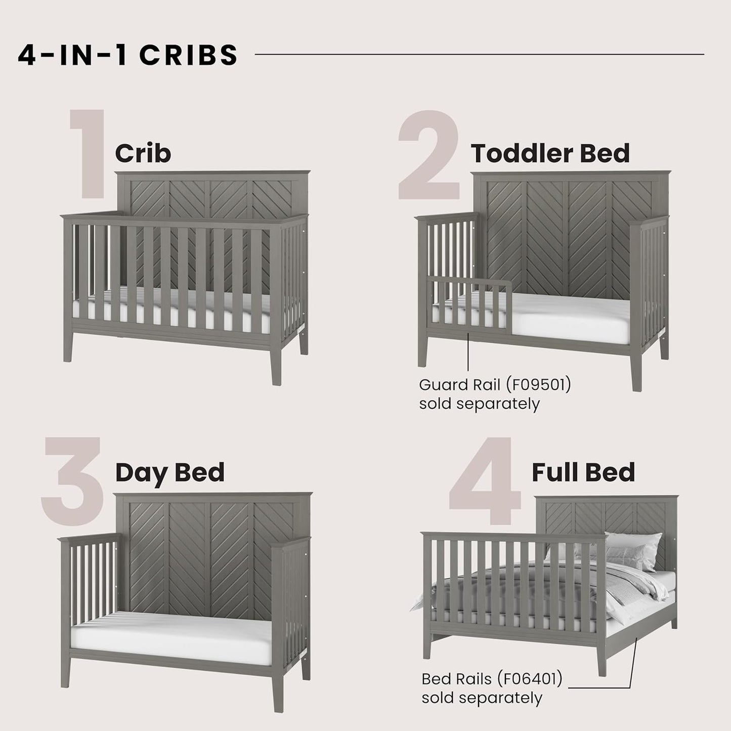 Child Craft Atwood 4-in-1 Convertible Crib, Baby Crib Converts to Day Bed, Toddler Bed and Full Size Bed, 3 Adjustable Mattress Positions, Non-Toxic, Baby Safe Finish (Lunar Gray)