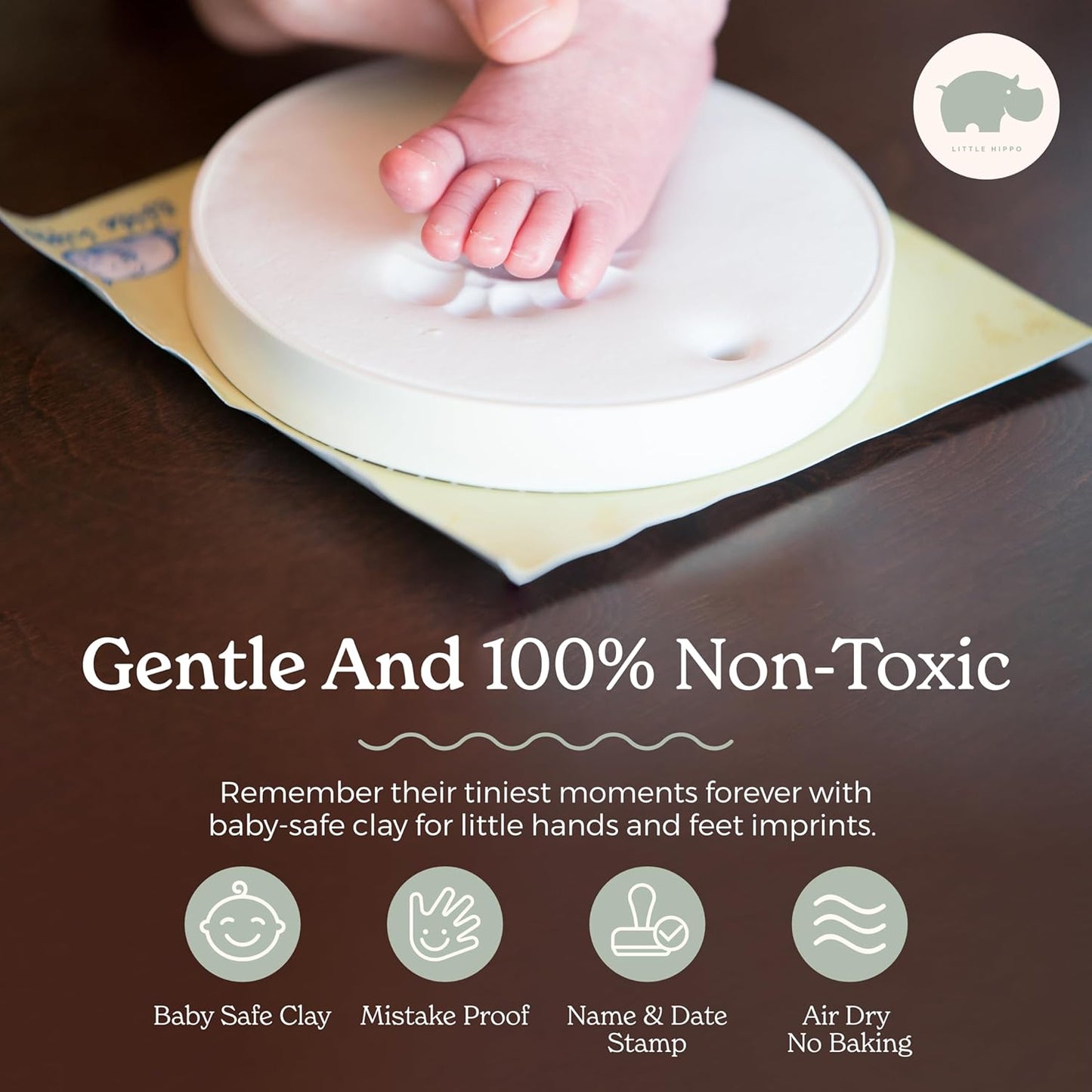 Little Hippo Baby Ornament Keepsake Kit (Newborn Bundle) - 2 Easels, 4 Ribbons & Letters! Handprint and Footprint Clay Casting Kit for Baby Shower Gifts, Boys & Girls