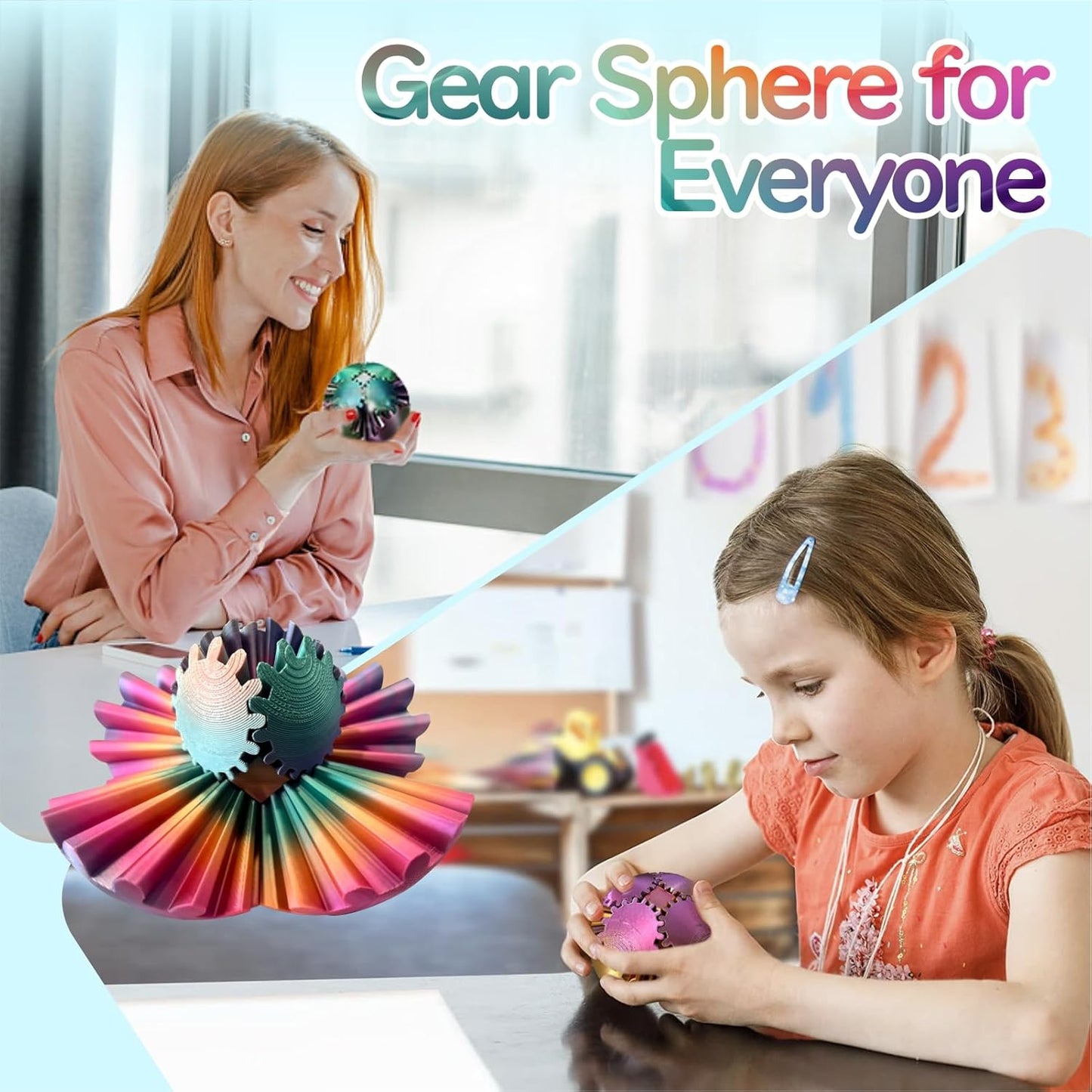Gear Ball - GearSphere Fidget Toy, 3D Printed Gear Ball Spin Ball Cube Desk Toy, 2024 Gear Sphere Cube Puzzlefor Adults Kids, Stress and Anxiety Relaxing Fidget Toy (Multilcolor)