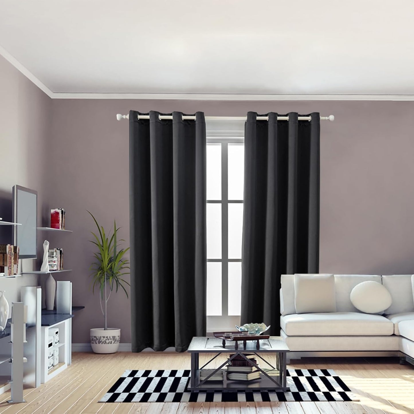 Anytime 100% Blackout Curtain Set, Thermal Insulated & Energy Efficiency Window Draperies for Guest Room, Full Shading Panels for Shift Worker and Light Sleepers（Black, 2 Panels, 52W x 84L）