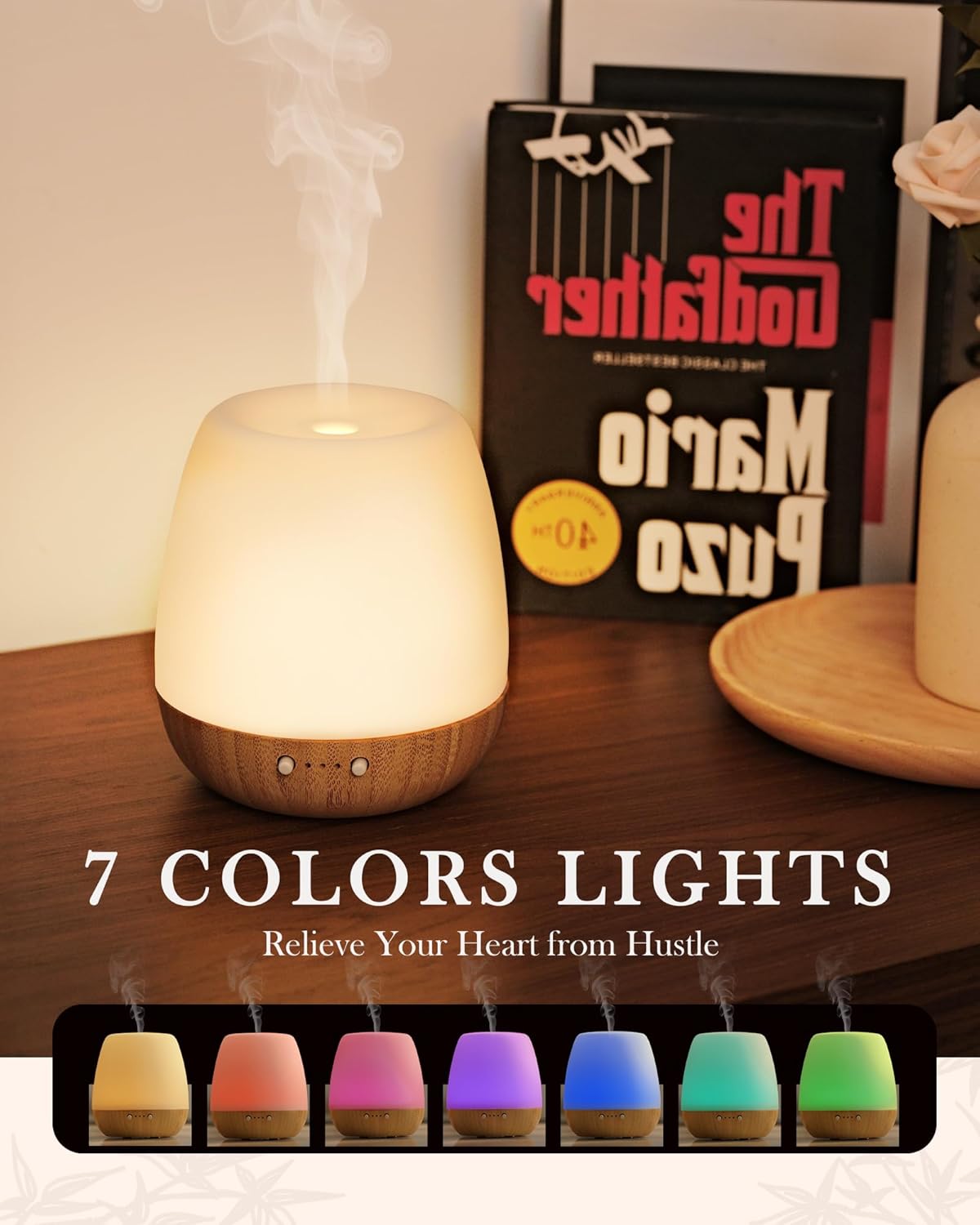 Glass Essential Oil Diffuser, 180ml Ultrasonic Aroma Diffuser for Essential Oil Large Room, Auto-Off Timer & Night Light with 7 Mood Lights, Quiet, Air Diffusers for Home Bedroom Office, Gift Idea