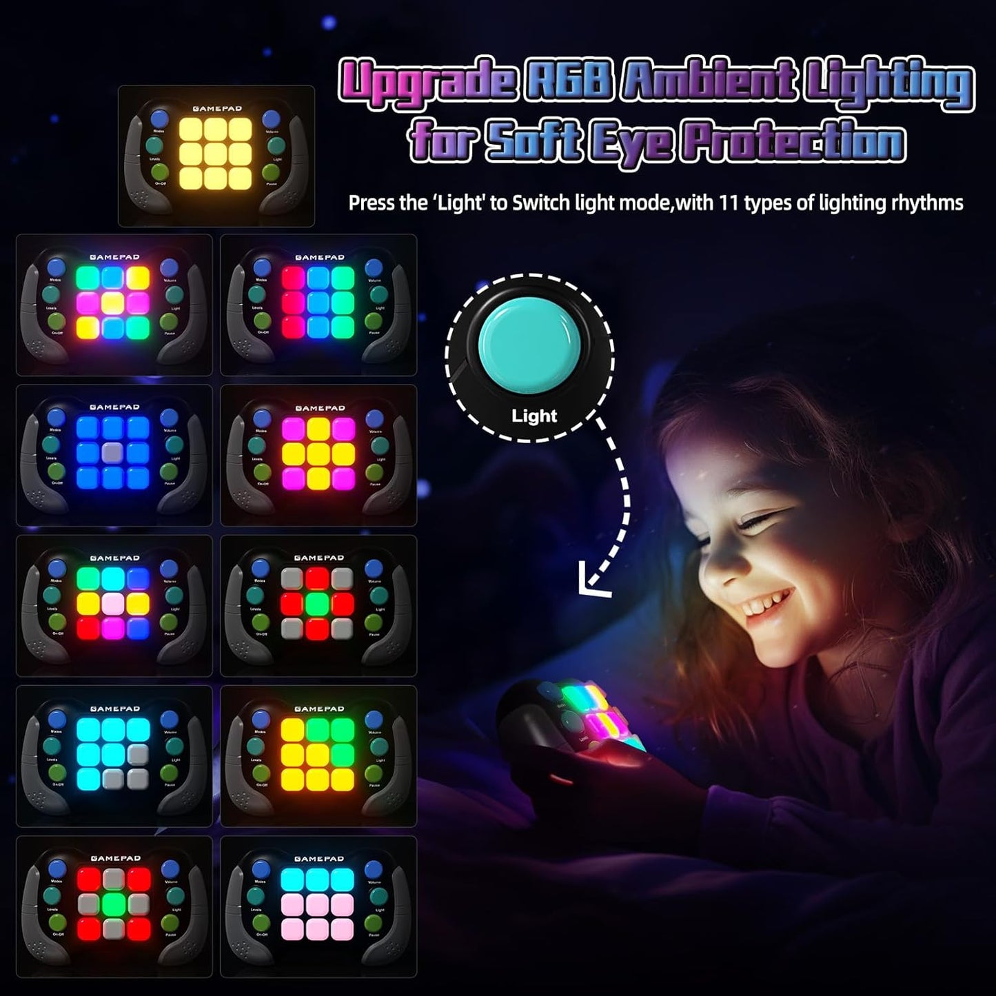 2024 New Fast Push Game Light Up Pop Fidget Toys,Its Electronic Handheld Game for Kids Teens Adults,Youth Quick Push Buttons Gamepad,Xmas Birthday Gifts Toys for Boys Girls,Ages 3 and Up(Black)