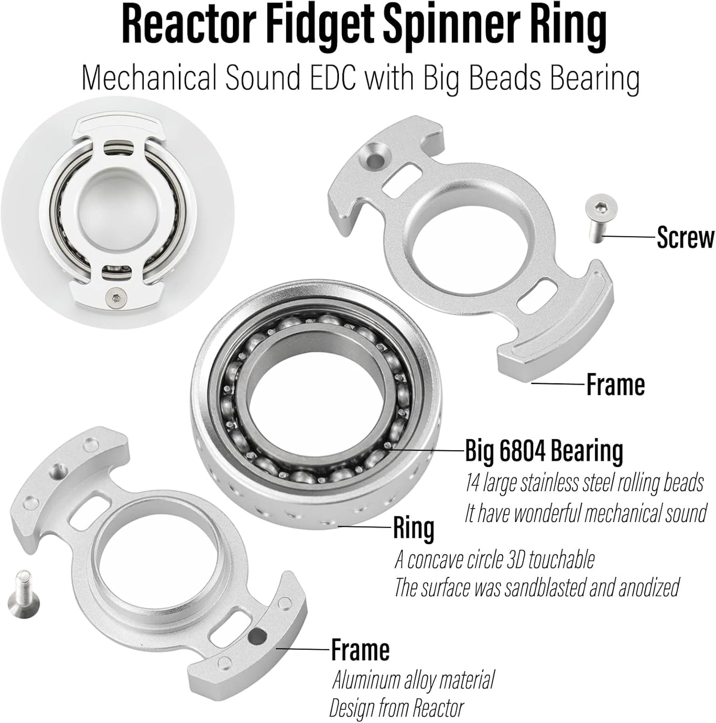 FREELOVE Ring Fidget Spinner for Adults, Men Finger Haptic Roller, Small Metal Clicker Toys, Ball Bearing, Black Fingears Spinning EDC for Anxiety Stress