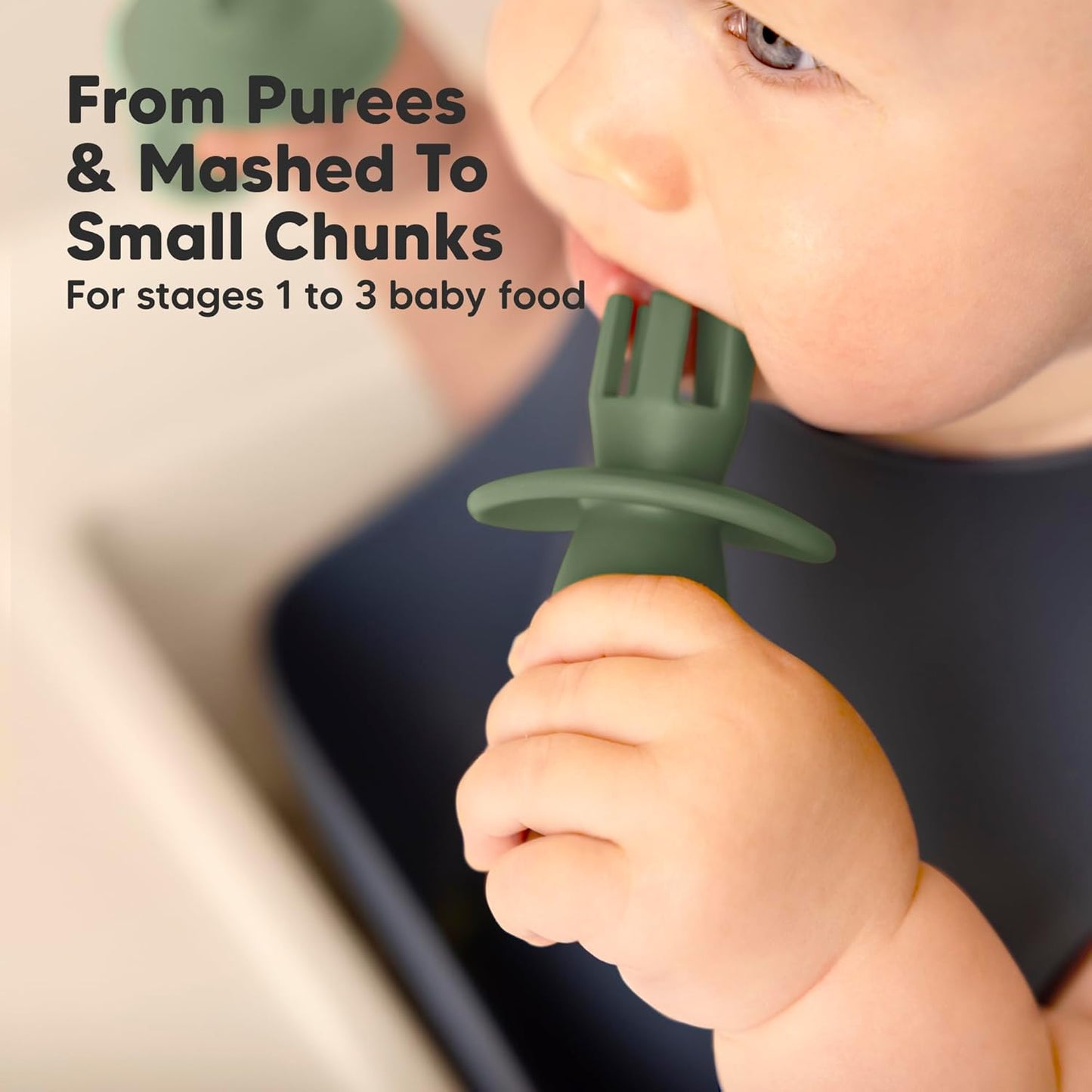 KeaBabies 4-Pack Silicone Baby Spoons and Forks Set - Baby Led Weaning Utensils 6-12 Months, Self Feeding Toddler Spoon & Fork for Training, Teething, Easy to Hold, BPA-Free Silicone (Slate)