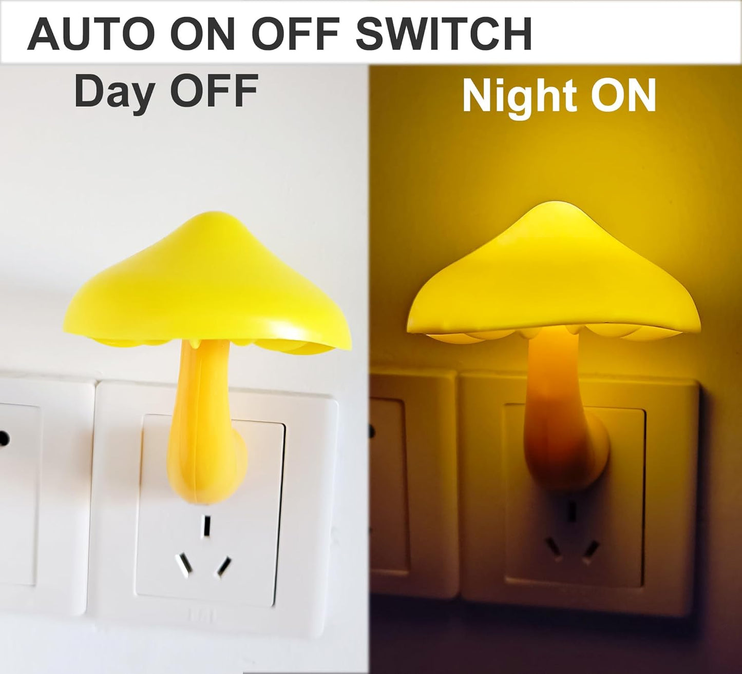 AUSAYE 3 Pack Sensor LED Mushroom Night Light Plug in Lamp Cute Night Lights for Adults Kids NightLight Bedroom,Bathroom,Toilet,Hallway,Stairs,Kitchen,Basement Warm Yellow