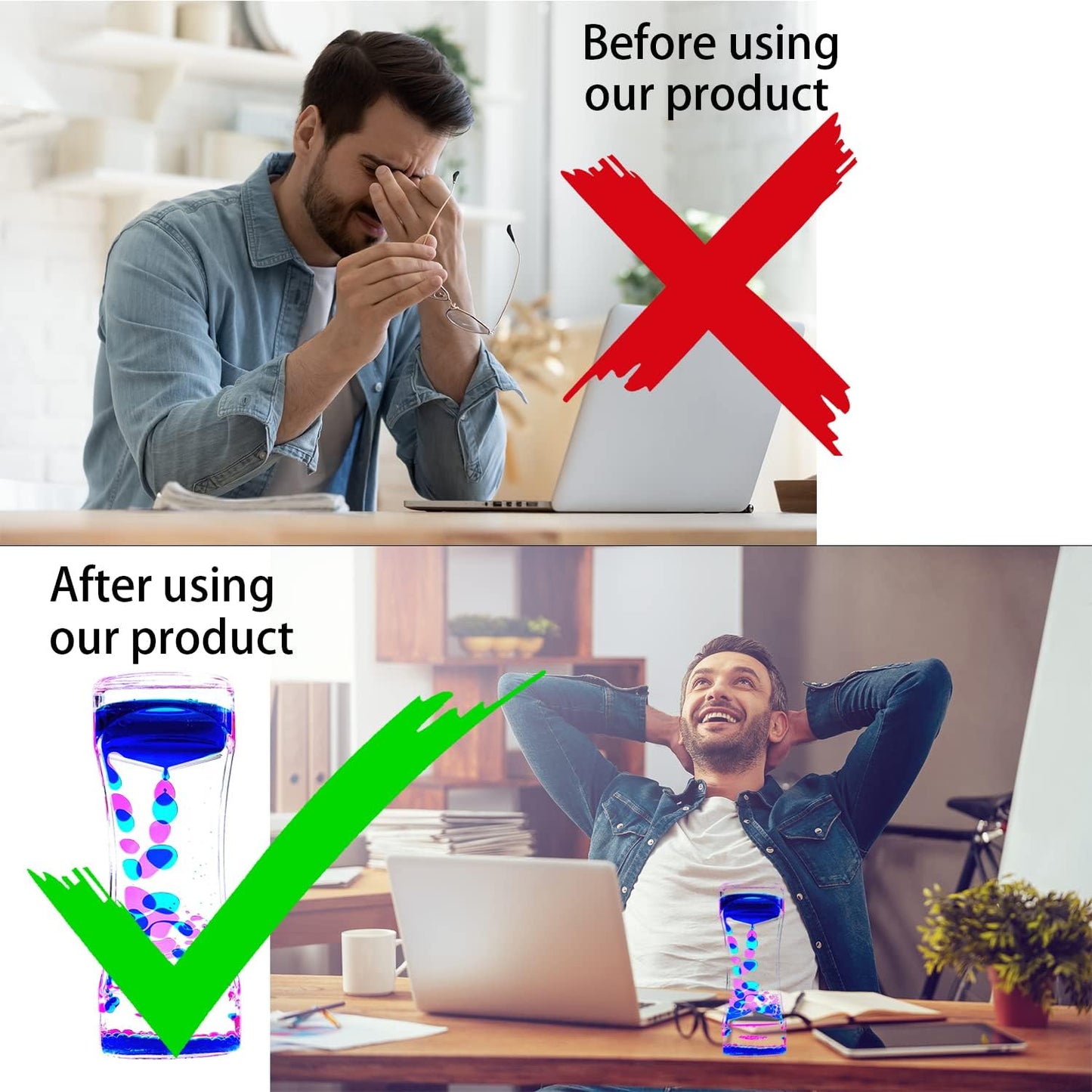 Liquid Motion Bubbler Timer Pack of 4 Colorful Hourglass Liquid Bubbler ADHD Fidget Toy Sensory Toys Anxiety Toys Autism Toys Children Activity Calm Relaxing Desk Toys for Kids Teenager Adults