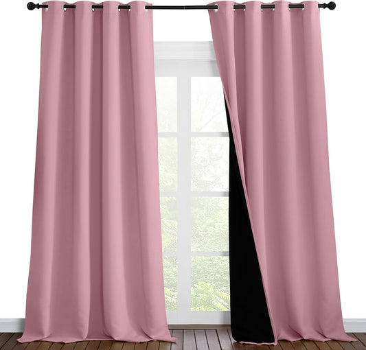 NICETOWN 100% Blackout Blinds, Laundry Room Decor Window Treatment Curtains for Large Patio Sliding Door, Thermal Insulated Crystal Pink Curtains for Bedroom, Set of 2, 55 inches x 102 inches