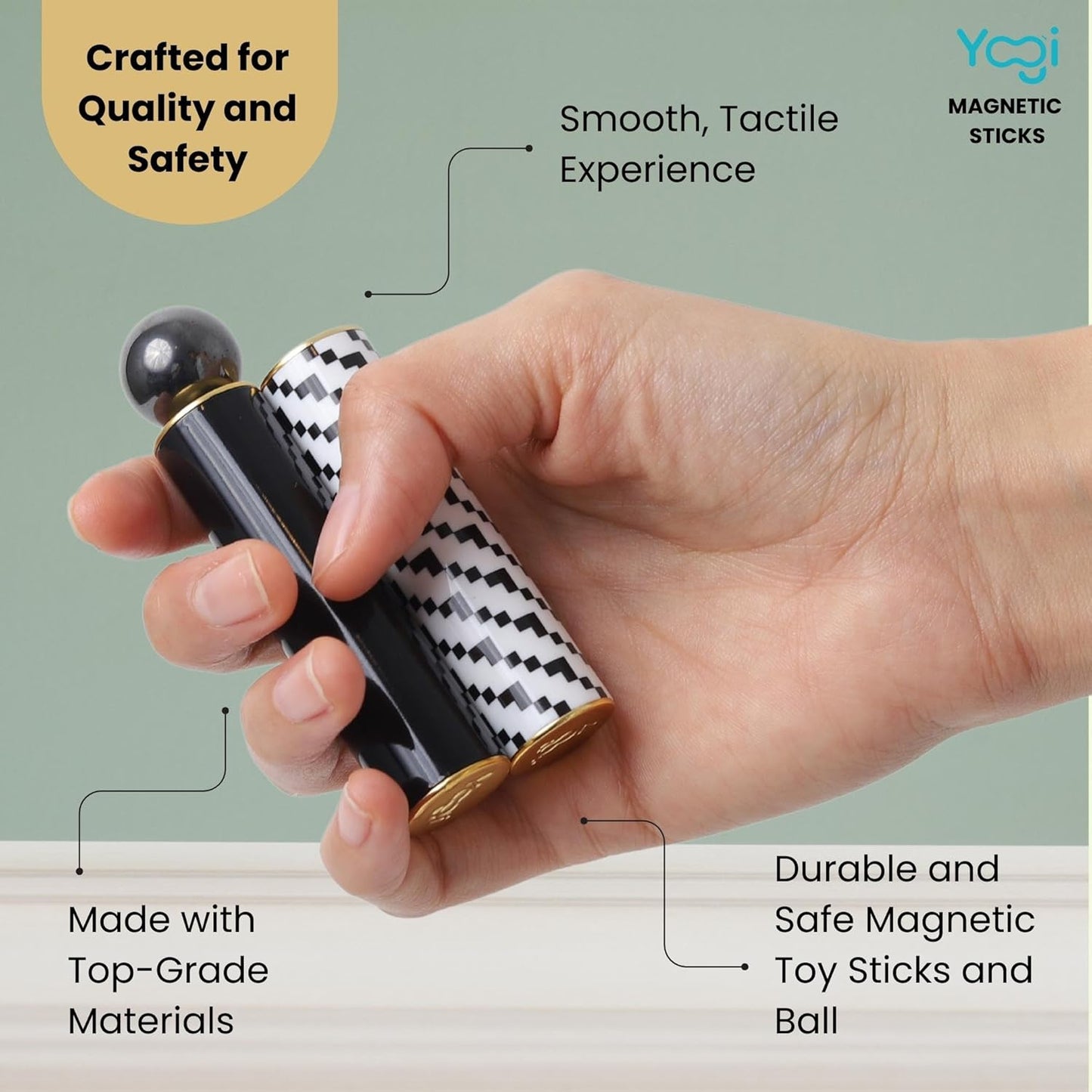 Yogi Magnetic Sticks - Premium Fidget Toys for Adults - Extremely Fun & Engaging, Uniquely designed Magnetic Fidget Toy with Magnet Sticks and Ball, Ideal Desk Toy for Focus & Relaxation (Black&White)