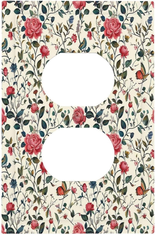 Outlet Covers Vintage Flowers Rose Leaf Bird Butterfly 1 Gang Duplex Wall Plate Decorative Switch Plates Electrical Receptacle Faceplate Light Switch Cover for Bedroom living Room Decor