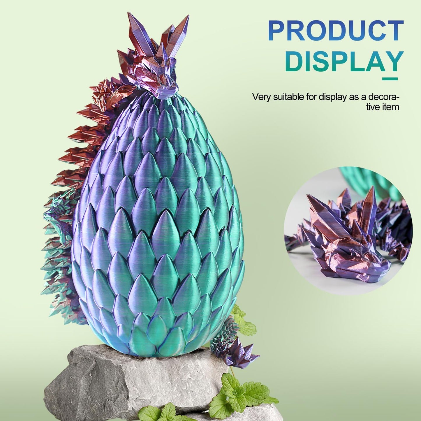 3D Printed Dragon with Dragon Egg 16.5'' Articulated Dragon Crystal Dragon Fidget Dragon Egg Toys Executive Desk Toys (Green Purple Copper, Dragon & Egg)