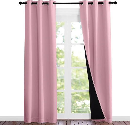 NICETOWN Crystal Pink Full Shade Curtain Panels, 37" Wide x 80" Long, Pair of Thermal Insulated & Energy Efficiency Blackout Curtains for Living Room Windows, Lined Silky Performance Window Dressing