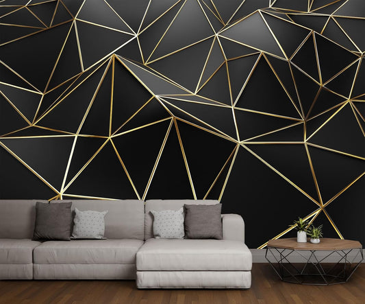Black Geometric 3D Mural Wallpaper for Bedroom Living Room TV Background Home Decorations(Not Self-Adhesive)