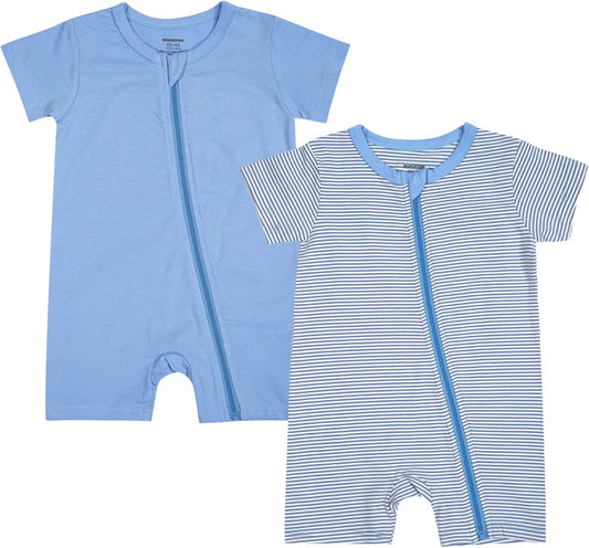 Teach Leanbh Baby Boys or Girls 2 Pack Pajamas Cotton Short Sleeve Zipper Romper Jumpsuits Sleep and Play 3-24 Months …