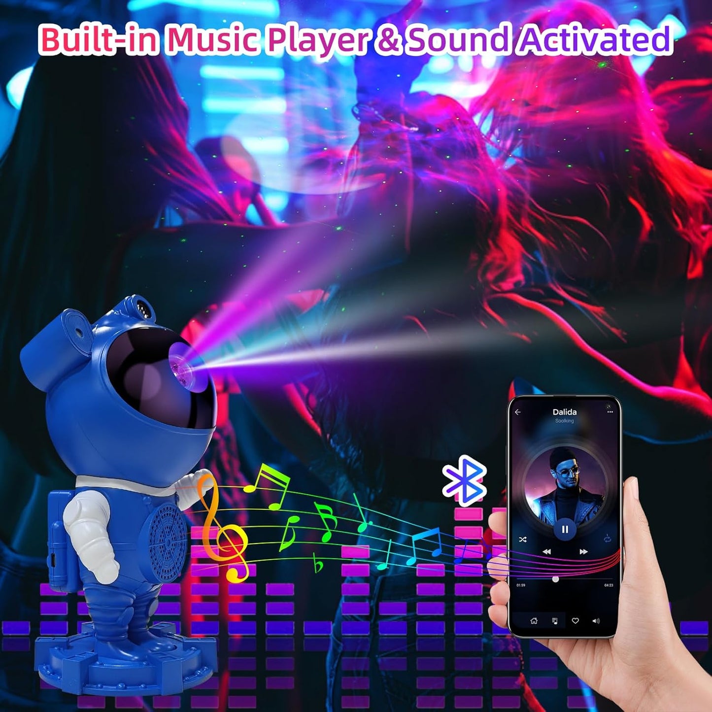 Astronaut Galaxy Projector Night Light for Kids Room,Bedroom Decoration, LED Lights, Star Projector with Nebula Moon, Bluetooth, White Noise, Remote Control