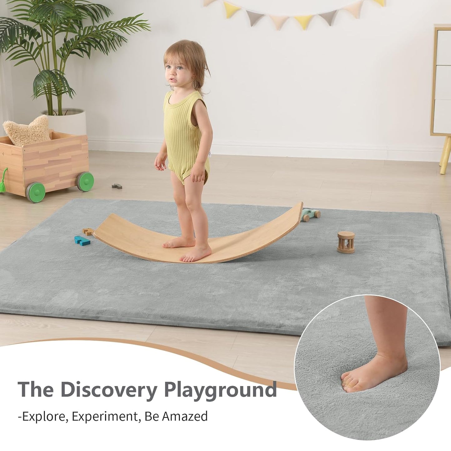 Baby Play Mat for Floor,Extra Large 59"×71" Tummy Time Mat,Thicker Memory Foam Mat for Toddler,Infant,Kid,Water Repellent Ultra Soft Coral Velvet,Non-Slip Backing Safe for Crawling(Light Grey)
