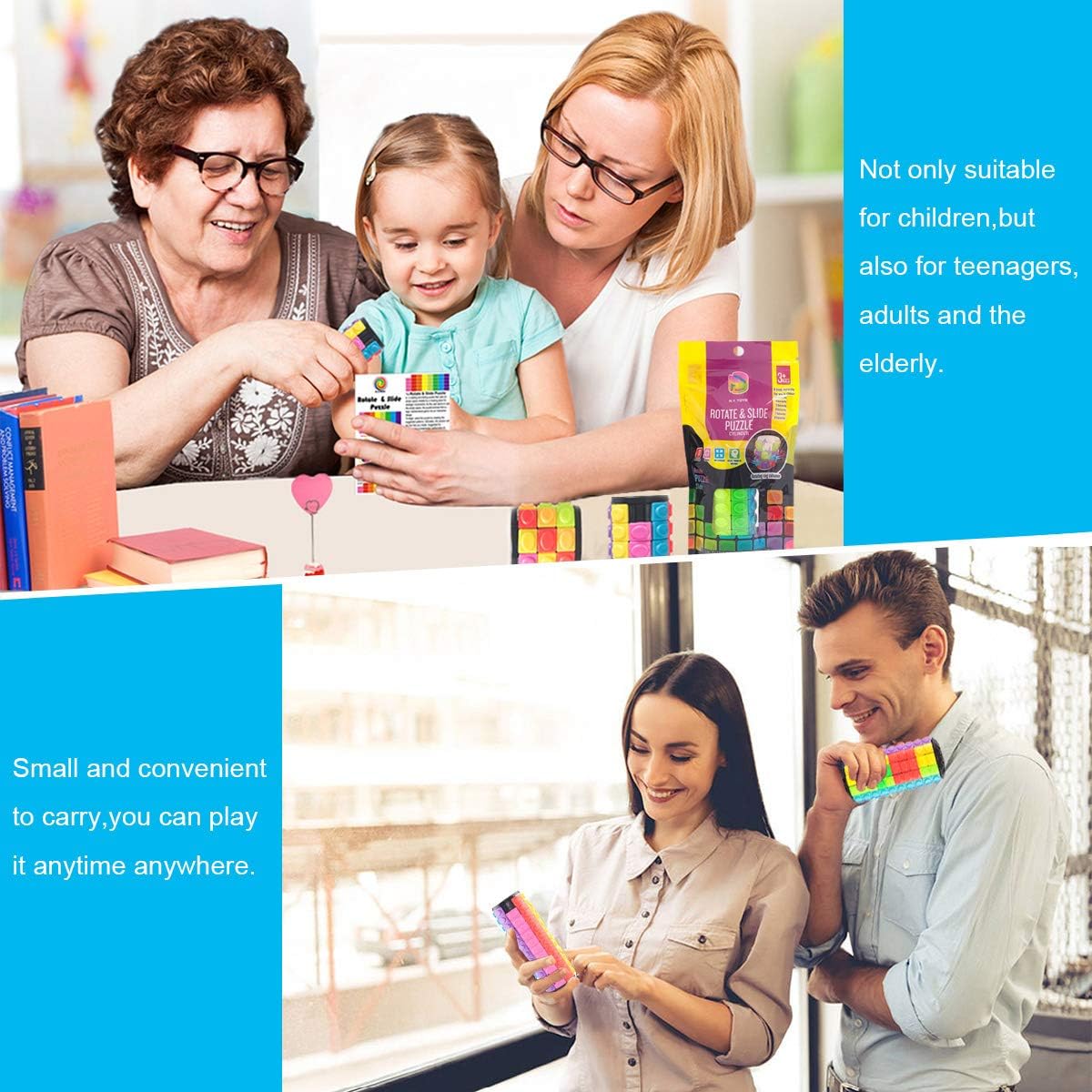 R.Y.TOYS Rotate and Slide Puzzle-Design Patent,Fidget Toys(Restore Order/Create Patterns) 8 Colors,7 Layers-Detach Piece for Quick Play,Brain Teaser,Sensory Toys,Birthday Gifts,Easter Basket Stuffers