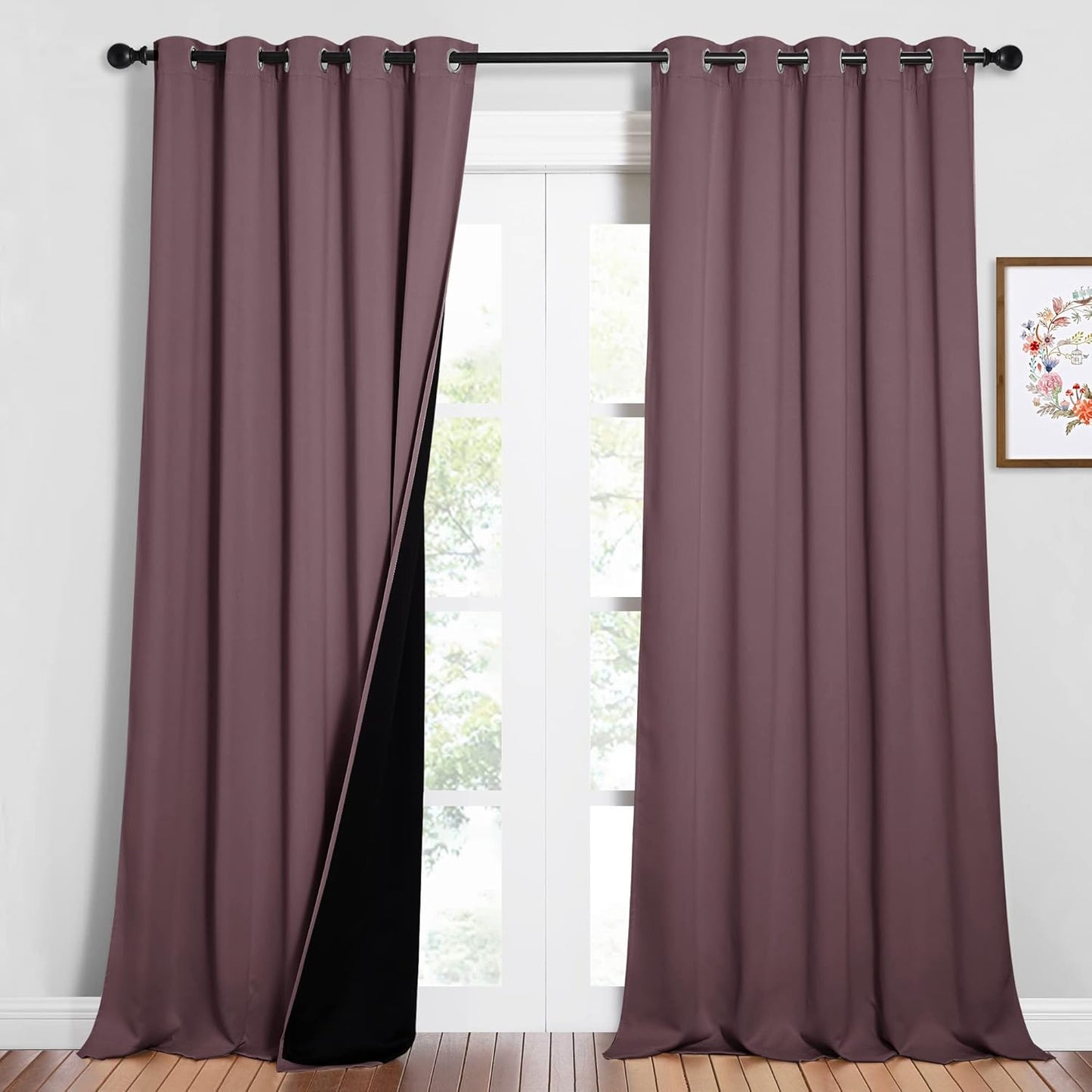 NICETOWN Full Shading Curtains for Windows, Super Heavy-Duty Black Lined Blackout Curtains for Bedroom, Privacy Assured Window Treatment (Dry Rose, Pack of 2, 62 inches W x 95 inches L)