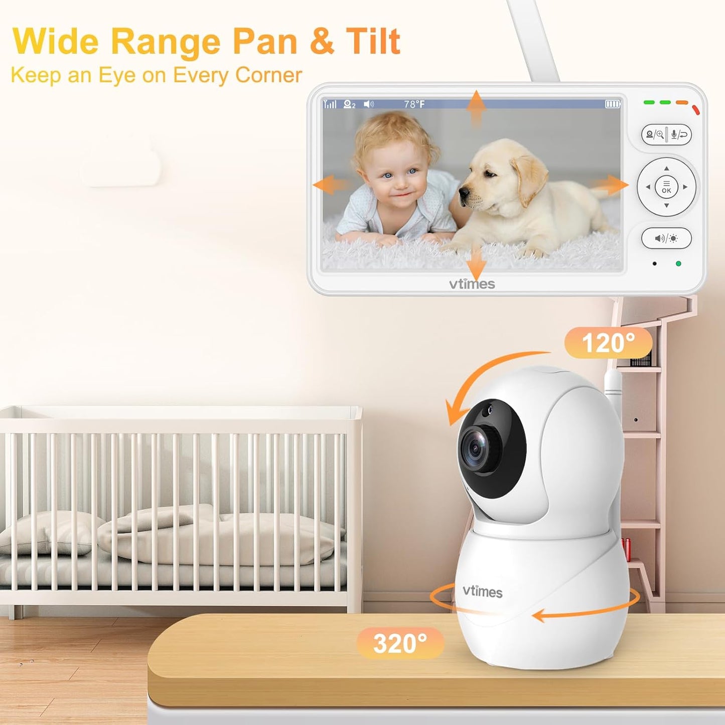 Baby Monitor with Camera and Audio, 6'' IPS Screen with 30-Hour Battery, Baby Monitor No WiFi Night Vision, ECO, 2-Way Audio, Pan-Tilt-Zoom, Baby Camera Monitor with 1000ft Range, Ideal Gift