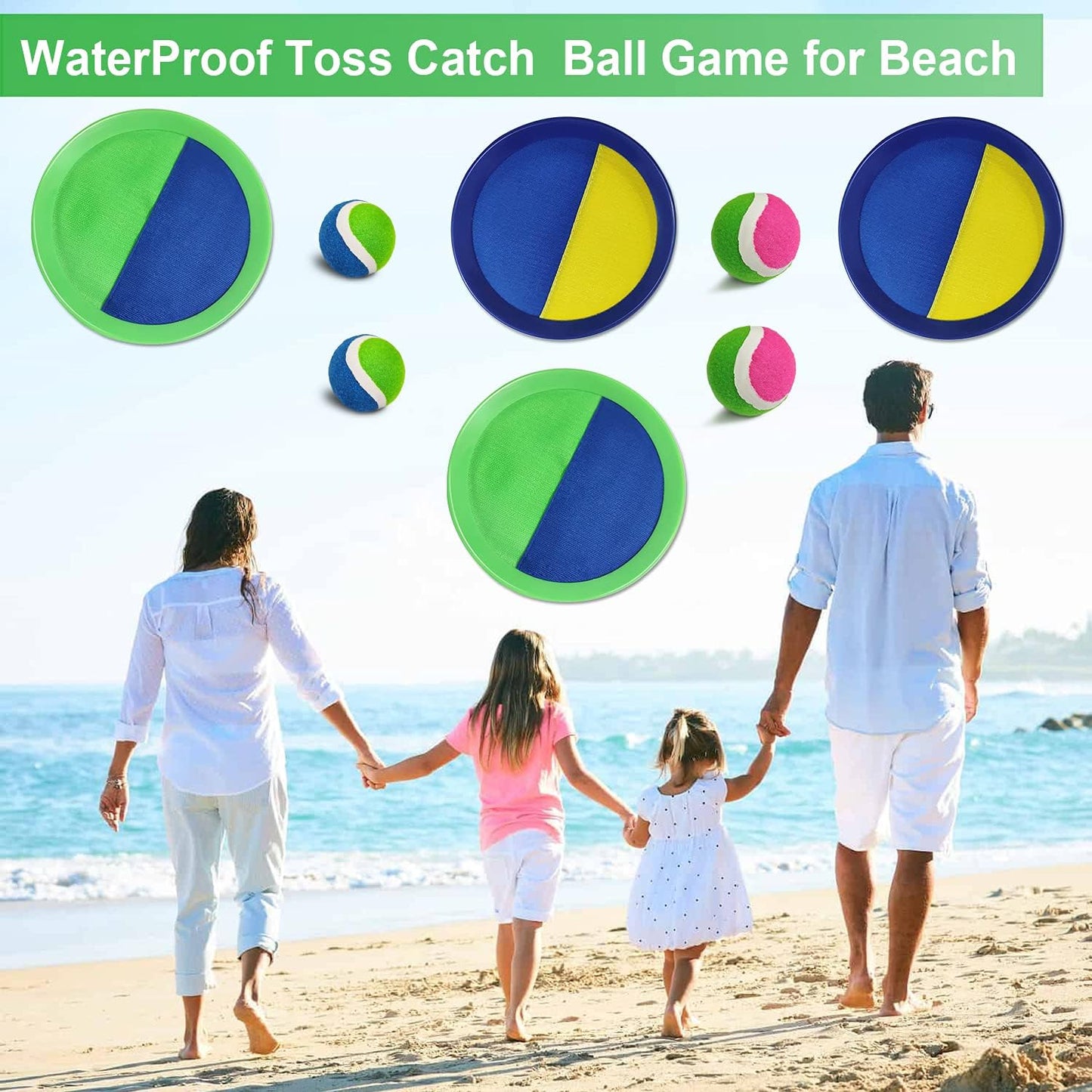 Jalunth Ball Catch Set Game Toss Paddle - Beach Toys Back Yard Pool Outdoor Lawn Games Backyard Camping Sticky Mitts Age 3 4 5 6 7 8 9 10 11 12 Years Old Boys Girls Kids Adults Family Easter Gifts