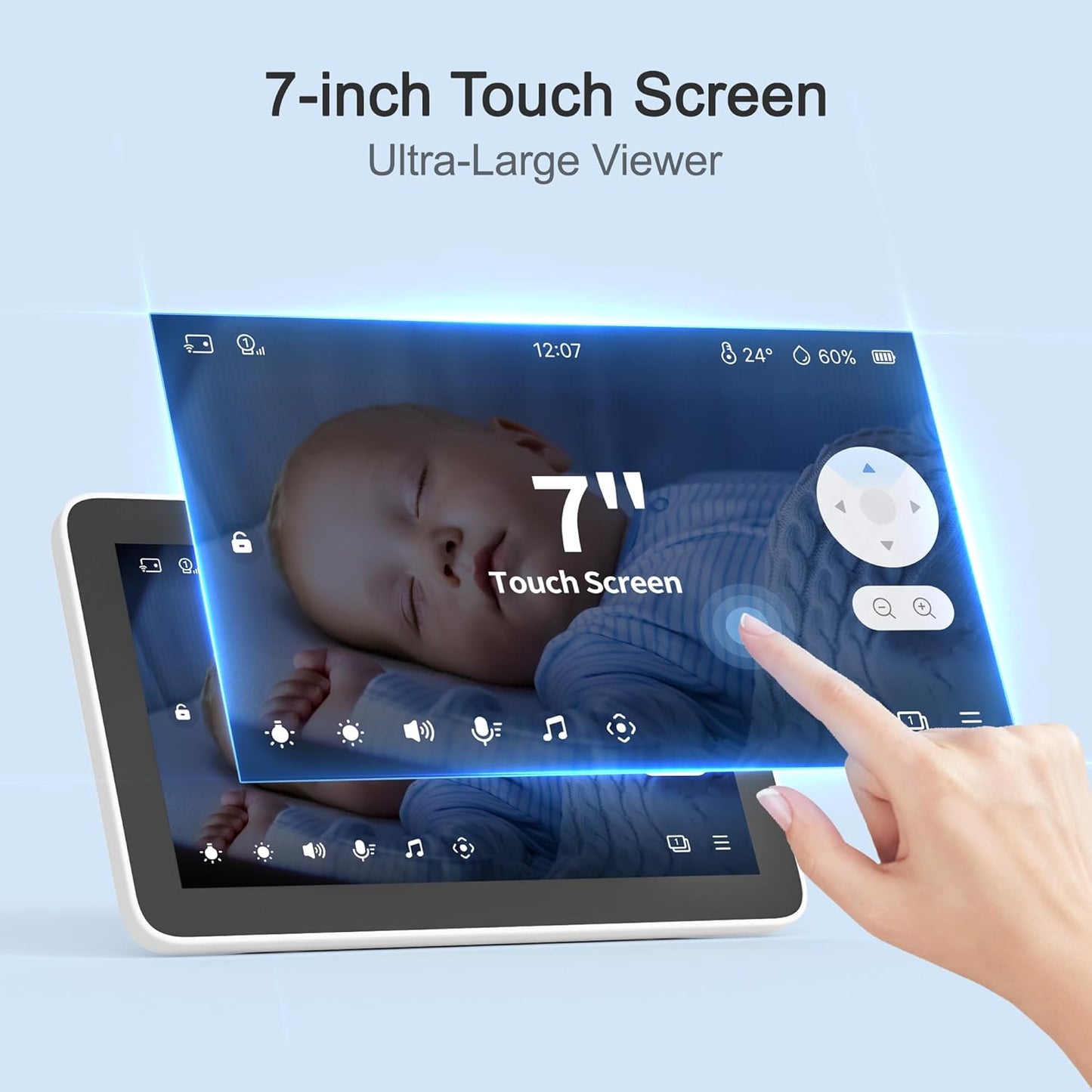 Simsky Split Screen Video Baby Monitor with 2 Cameras, 2× 4MP Resolution, 7" HD Touch Screen Smart Audio Baby Monitor, 6X Optical Quality Zoom, App Remote Access, 5200mAh Battery, 32GB Local Storage