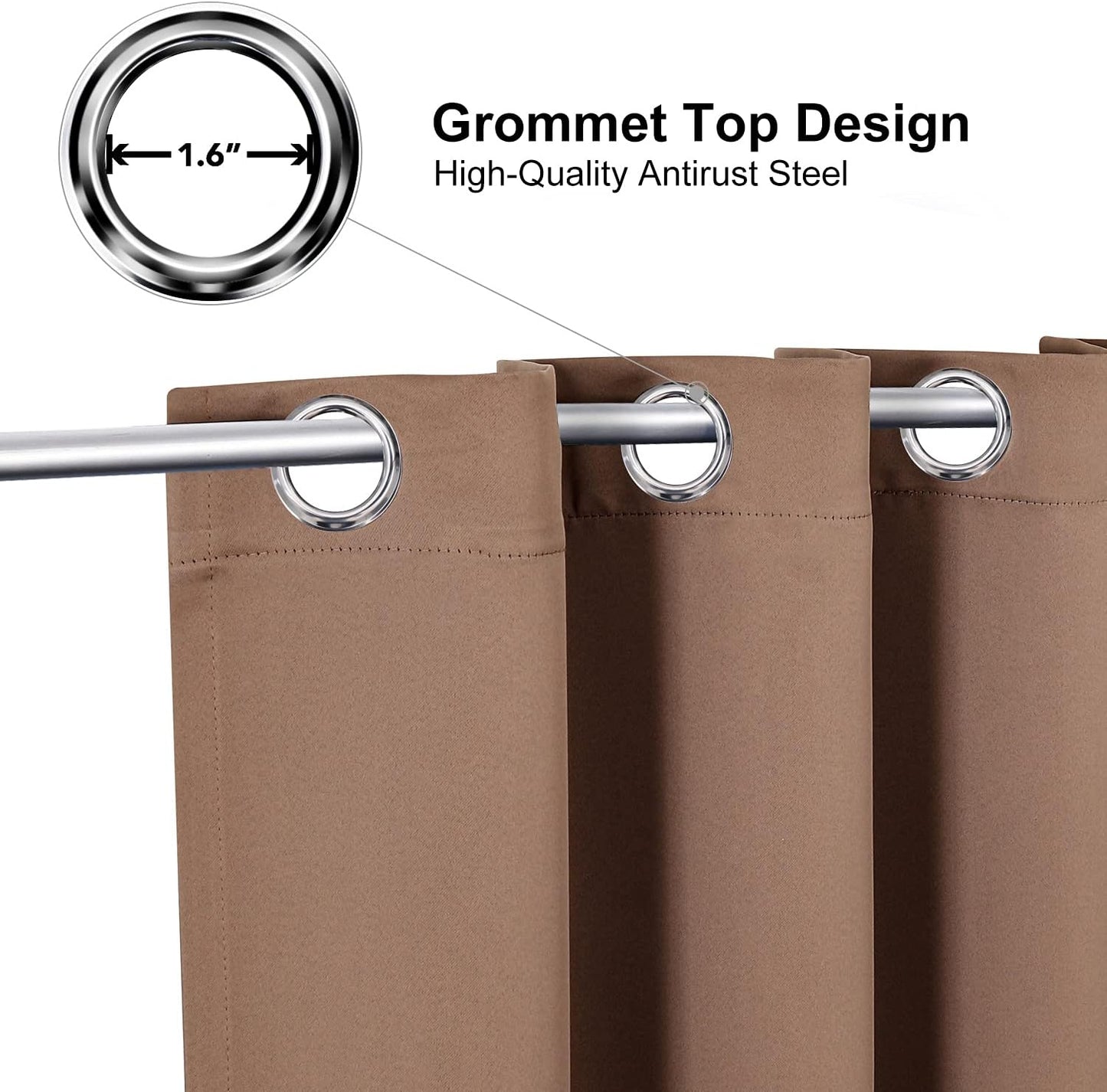 ChrisDowa Grommet Room Darkening Curtains for Bedroom and Living Room - 2 Panels Set Thermal Insulated Blackout Curtains (Cappuccino, 52W x 45L)