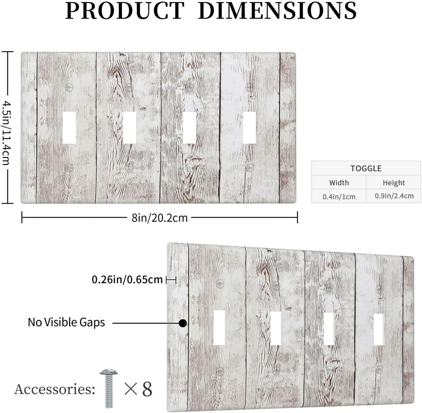 Light Switch Covers Rustic Vintage White Wood Grain Quad Toggle Electrical Faceplate 4 Gang Wall Plate Decorative Switch Plates for Farmhouse Home Decor
