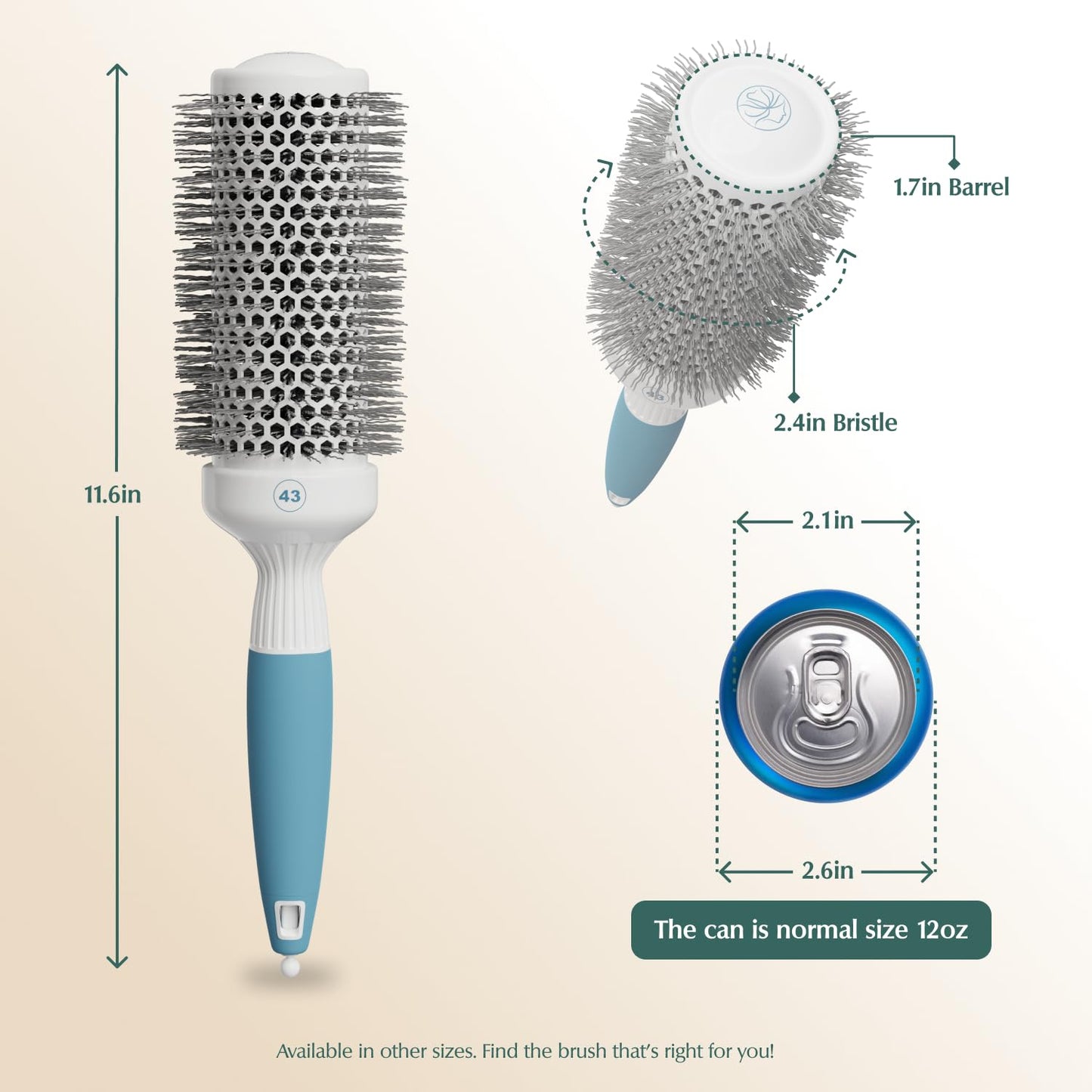 Medium Round Brushing Brush - Ceramic Hair Brush for a Smooth Salon Style Look - Professional Brushing Brush Ideal for All Hair Types - 43 mm