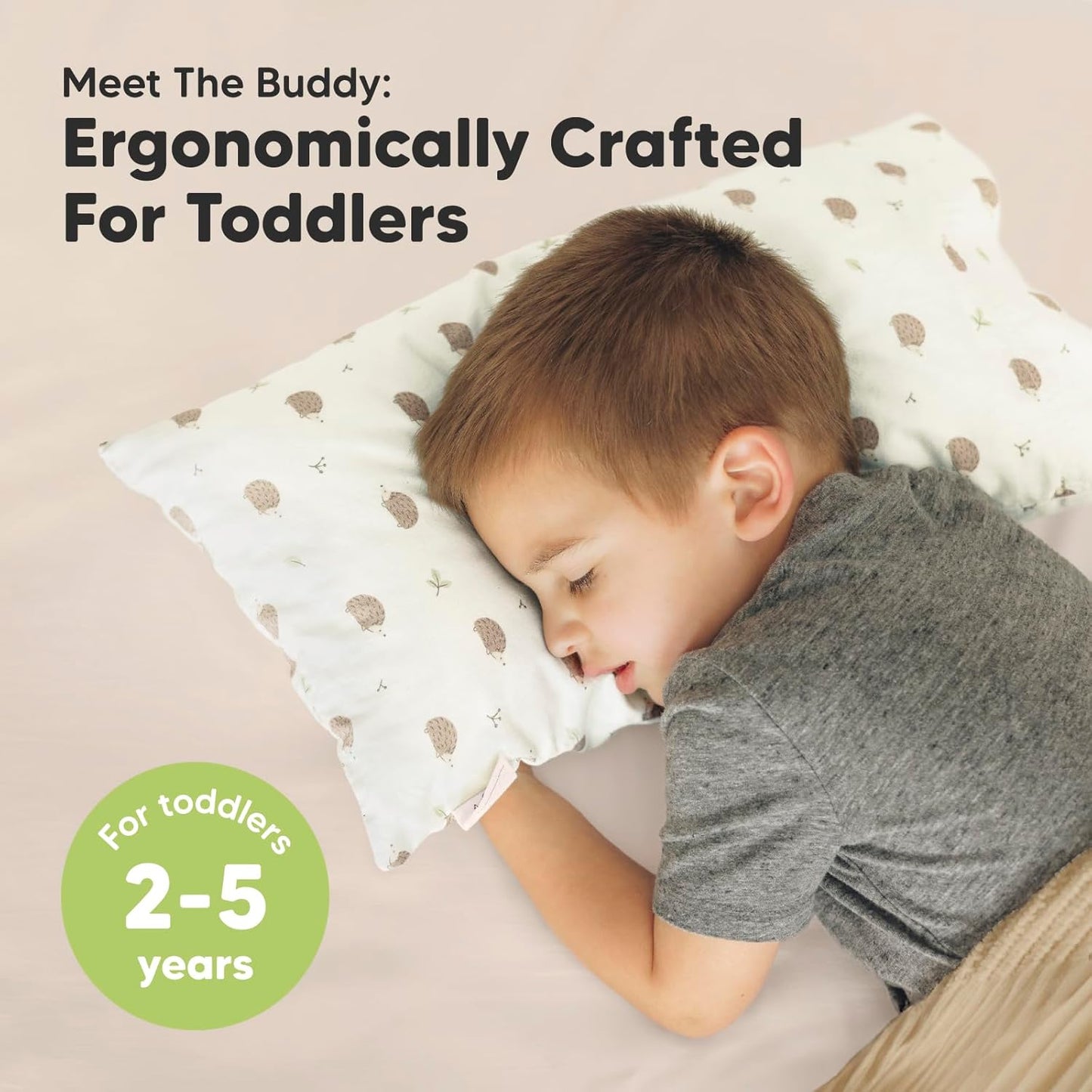Toddler Pillow with Pillowcase - 10x18 My Little Dreamy Kids Travel Bed Pillows for Sleeping, Organic Cotton Small Pillowcase, Soft & Breathable, Machine Washable, Toddlers 2-5 Years Old (Bruce)